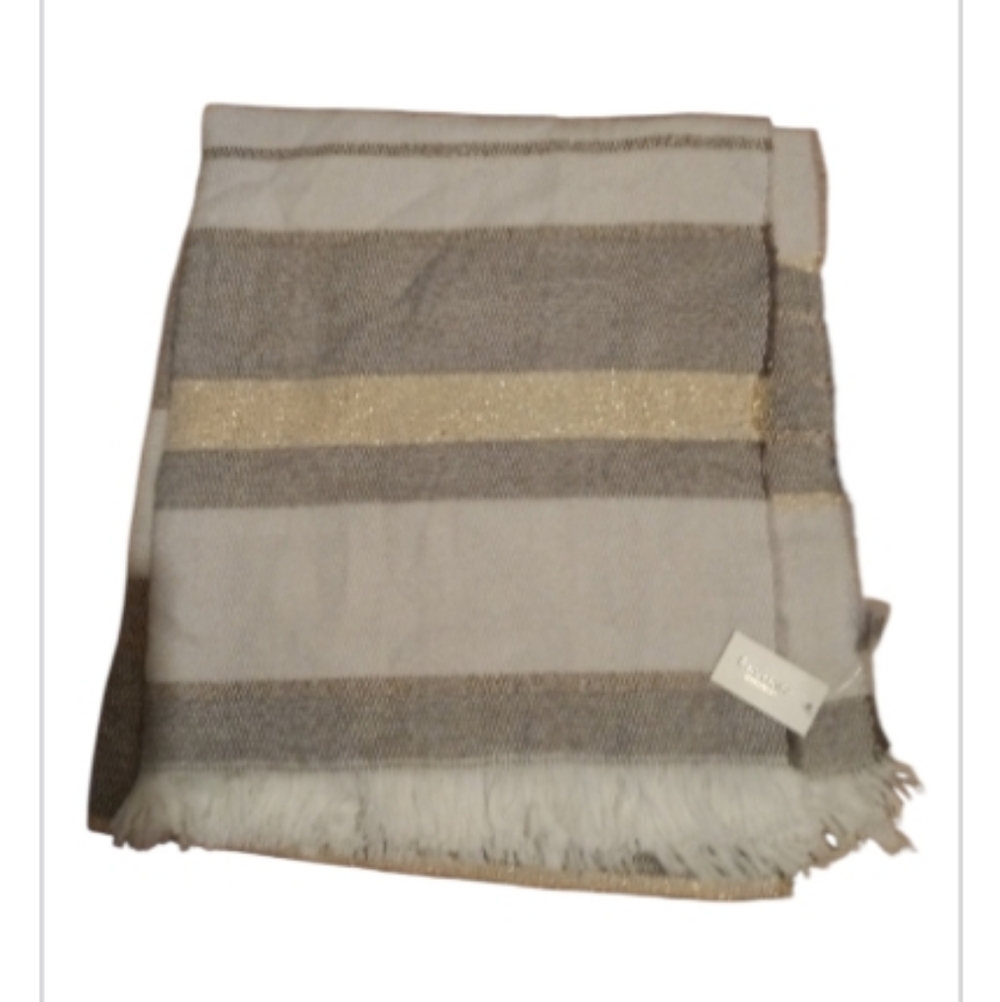 Francesca's Collections Gray and White Sparkled Striped Throw